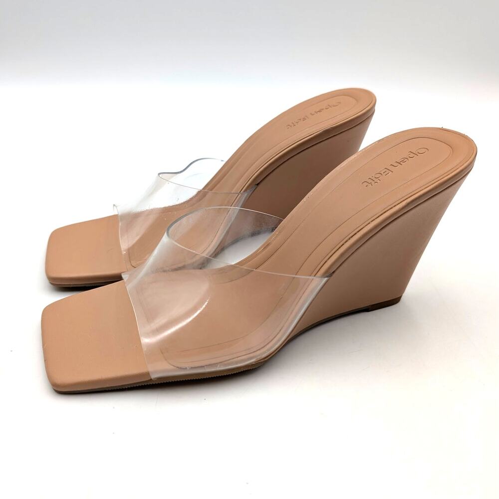 Open Edit Slip-On Wedge Heel Sandals Open Toe Women's Clear Size US8.5M EU38.5